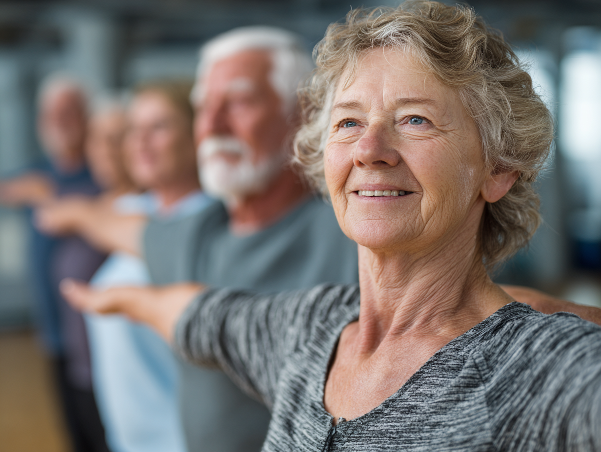 Peaceful wellness center with natural lighting and comfortable exercise area
